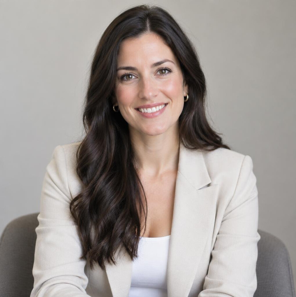 Portrait of a smiling woman with long dark hair