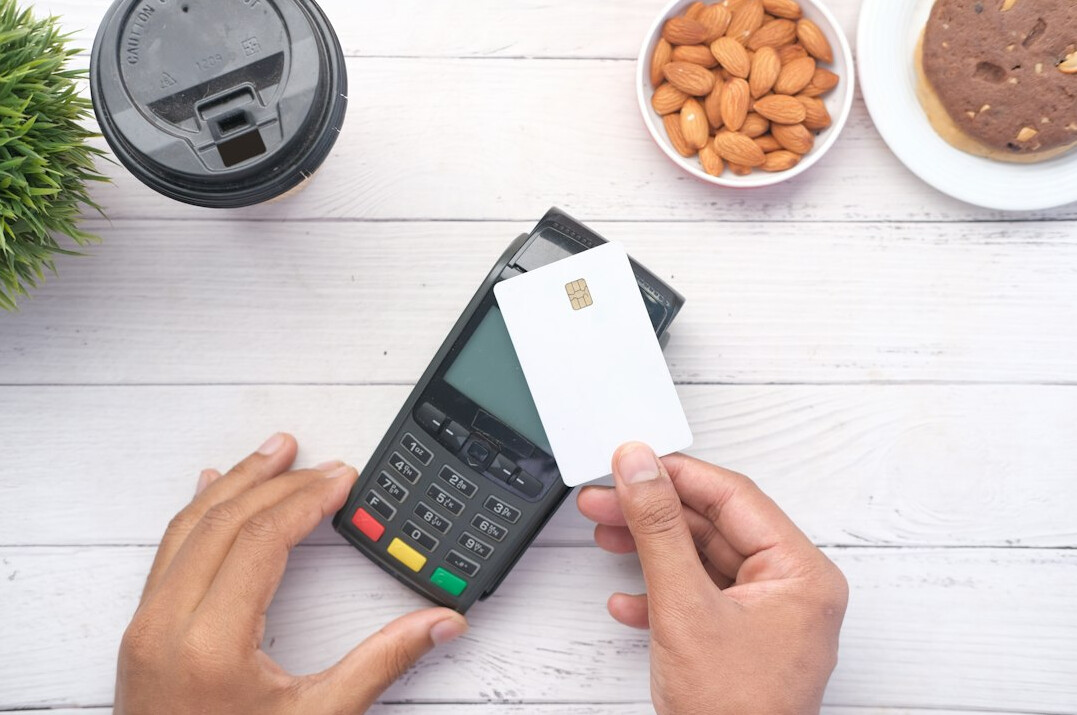 Card payment terminal on a counter